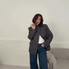 Elegant Stripe Blazer Women Loose Full Sleeve Stand Collar Single Breasted Coats Female Spring Outwear Lady