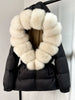 Lagabogy Winter Women Big Real Fox Fur Collar 90%White Duck Down Coat Female Streetwear Loose Hooded Warm Puffer Jacket