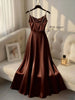 Pearl Strap Satin Slip Retro Dress Women's Elegant Solid Color Dress Strap Handmade Beaded Waist Collection Satin Gilded Dresses