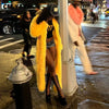 Solid Faux Fur Long Coats Women Full Sleeve Open Stitch Fur Jackets Yellow Winter Warm Streetwear
