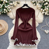 Women Dress Autumn Aesthetic Ruffled Knitted Mini Dress Lady Slim Elastic Bodycon Party Dress Streetwear Vestidos