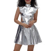 Metallic Women's Shiny Dress Holographic Solid Color Turtleneck Pleated Dress Carnival Costume Gold Silver Rave Dress Outfits