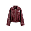 Vintage PU Leather Jacket Autumn Ladies Zipper Lapel Long Sleeve Pocket Coat With Belt Women's Loose Streetwear