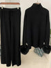 2 Pieces Sets For Women High Neck Loose Sweater With Fox Fur Cuffs Wide Leg Trousers Spring Winter 2DB1757