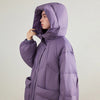 Womens Down Jacket Winter 90 White Duck Down Purple Hooded Large Pocket Warm Long Outerwear