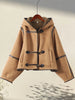 Elegant Hooded Plush Short Coat Women Retro Chic Suede Single Breasted Jackets Coats Female Winter Casual Street Outwear