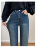 Winter Thickened Women's Mink Velvet Jeans Loose Straight Warm Soft Fleece Elastic High Waist Female Pants Black Blue