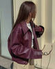 Wine Red Faux Leather Jakcet Outerwear Thicken Zipper Lapel Pu Coats Autumn Winter Streetwear Ladies Tops Women