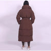 Winter Warm Stand Neck Long Lace Up Down Jackets Women Solid Ruff Soft Waist-cinching Coat Female Winter Chic Jackets