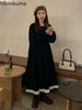 Autumn Korean Style Dress Women Ruffles Patchwork O Neck Long Sleeve Dresses Slim Waist Elegant Vestidos Mujer