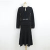Long Sleeves with Belt Knitted Dresses Beaded Button Black Long Gown Belted Slim Bow White Dress Autumn Elegant Women's Clothing