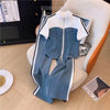 Pant Set Women Two Piece Sets Denim Splice Zipper Matching Sets Casual Coats Wide Leg Long Pants Lace Up Elastic Waist