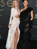 Hollow Out Lace Split Long Sleeve Women Dresses Evening Party Outfits O Neck Sheath Sexy Club Elegant Bodycon