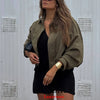 Casual Chic Green Bomber Jackets Women Long Sleeve Zipper Loose Coats Autumn Winter Streetwear Outwears
