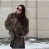 Brown Faux Fur Thicken Coat Women Lapel Long Sleeve Warm Winter Jacket Lady Chic Snap Button High Street Elegant Outerwear