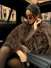 Brown Fluffy Faux Fur Jacket Women Lapel Long Sleeve Loose Warm Coat Winter Lady High Street Outerwear