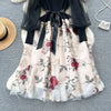 Senior Knitted Patchwork Dress Long Lantern Sleeves Bow Mesh Embroidery Floral Women Autumn France Elegant Party Dress