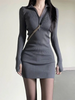Long Sleeve Dresses for Women Black Sexy Club Bodycon Mini Dress Y2k High Waist Ladies Korean Short Dress Basic Autumn Winter
