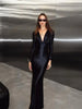 Swinging Collar Solid Evening Party Outifts Women Dresses Long Sleeve Hip Wrap Sexy Club Sheath Bodycon Female