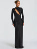 Hollow Out Long Sleeve Sexy Maxi Dress Women Gown Elegant O Neck Draped Ruched Bodycon Club Party Long Dress
