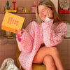 Y-neck Lace-up Cotton Coat Pink Floral Padded Jacket Loose Sweet Casual Japanese Cardigan Cotton-padded Coats Lady Warm Overcoat