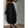 Solid Drapey Satin Loose Harem Pants Women Casual Elastic Waist Drawstring Design Long Pant Lady Commute Versatile Wear