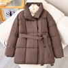 Women's Parkas Solid Color Warm Cotton Padded Coat Jacket Belt Gathered Waist Female Winter Clothing 2DB1775