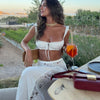 Women's Matching Sets White Y2k Vintage Lace Square Neck Cropped Top & Maxi Skirt Set Holiday Dress Boho Beachwear