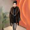 Women Autumn Winter Leopard Print Temperament Fur Coat Medium-Long High End Fur Collar With Belt Fur Jacket Overcoat