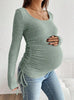 Maternity Clothes Pleated Slim-fit Pregnant Women's Knitted Sweater Clothing Dress Pregnancy Round-neck Long-sleeved T-shirt