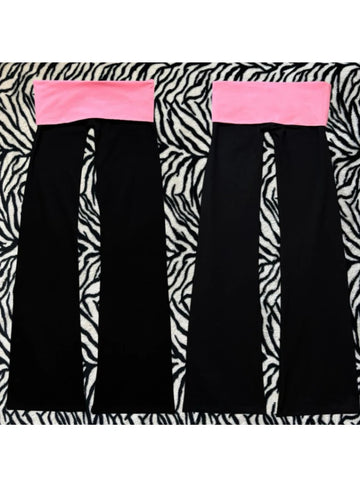 Vintage Contrast Fold Waist Bootcut Pants, Ladies Slim Fit Black Flare Leg Stretchy Casual Y2K Streetwear Trousers