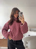 Casual Long Sleeve Zipper Knitted Coat Stand Collar Stripe Knitting Cardigan for Women Spring Autumn Female Sweater