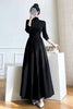 French Style Black A-Line Dresses Women Elegant High Waist Long Sleeve Midi Dress Autumn Winter Slim Fit Maxi Dress