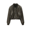 Women's vintage imitation leather bomber jacket coat top women's style
