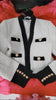 Autumn Women's Blocking Tweed Short Suit Coat V-Neck White Streetwear Elegant Casual Slim Outwear Crop Top