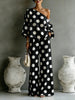 Women's Polka Dot 2-Piece Outfit Asymmetrical Off-Shoulder Blouse High Waist Wide Leg Pants Vibrant Casual Matching Set