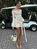 Off Shoulder Knit Sweater Dress Women Irregular Lace Up Slim Patchwork Twist Short Dresses Party Evening Elegant Dress