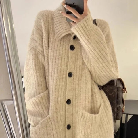 Autumn Winter Loose Cardigan Sweater Women Knitted Coats Female Long Sleeve Casual Knitwear Knit Cardigans Shirt Tops