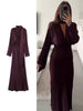 Scarf Solid Elegant Maxi Dresses Women Spring V Neck Long Sleeve Club Party Long Dress Female Chic Slim Fit Dresses