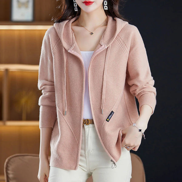 Women Knitted Sweater Cardigan Jacket Solid Hooded Zipper Sweater Coat Female Knitwear Casual Tops Female Jackets