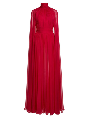 High Street Designer Party Vestido Women's Drifting Sleeves Chiffon Pleated Holiday Long Dress
