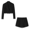 Women Lace Patchwork Black Crop Blazer Front Double-breasted Long Sleeve Suit Jacket