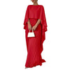 Elegant Cape Sleeve Pleated Maxi Dress for Women, O-Neck Solid Color Loose Flowy Long Dress for Party Wedding