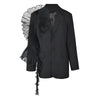 Women Black Organza Ruffles Big Size Blazer Lapel Long Sleeve Loose Fit Jacket Spring Autumn 1DE392101