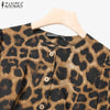 Leopard Print 2 Pieces Sets Woman Street Puff Sleeve Short Tops Wide Leg Pants 2pcs Suits Outfits OL Pant Sets