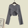 Spring Autumn Dress Matching Set Women's Vintage Short Knitted Sweater Suspended Skirt Two Piece Female Clothing Suit