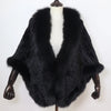 Women 100% Real Rabbit Fur Shawl Scarf With Fox Fur Collar Winter Warm Knitted Rabbit Fur Poncho Girls Party Accessories