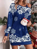 Christmas Snowflake Print Off Shoulder Dress Women Winter Long Sleeve Loose Party Mini Dresses For Women
