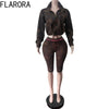 Leopard Print 2 Piece Sets Woman Lapel Full Sleeve Zip Crop Jackets And Skinny Shorts Hottie Street Suits