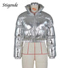 Stigende Shiny Cotton Padded Golden Coat Women Winter Warm Zipper Crop Top Jacket Patchwork Puffer Parka Outwear Veste Femme